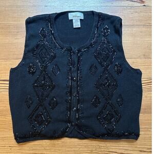 Worthington black knit beaded button front womens vest SIZE L